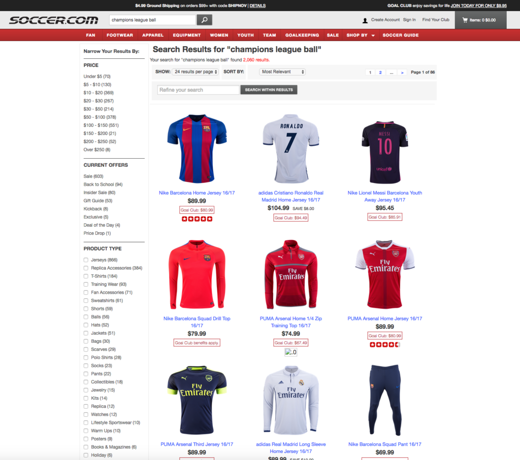 ecommerce site search errors
