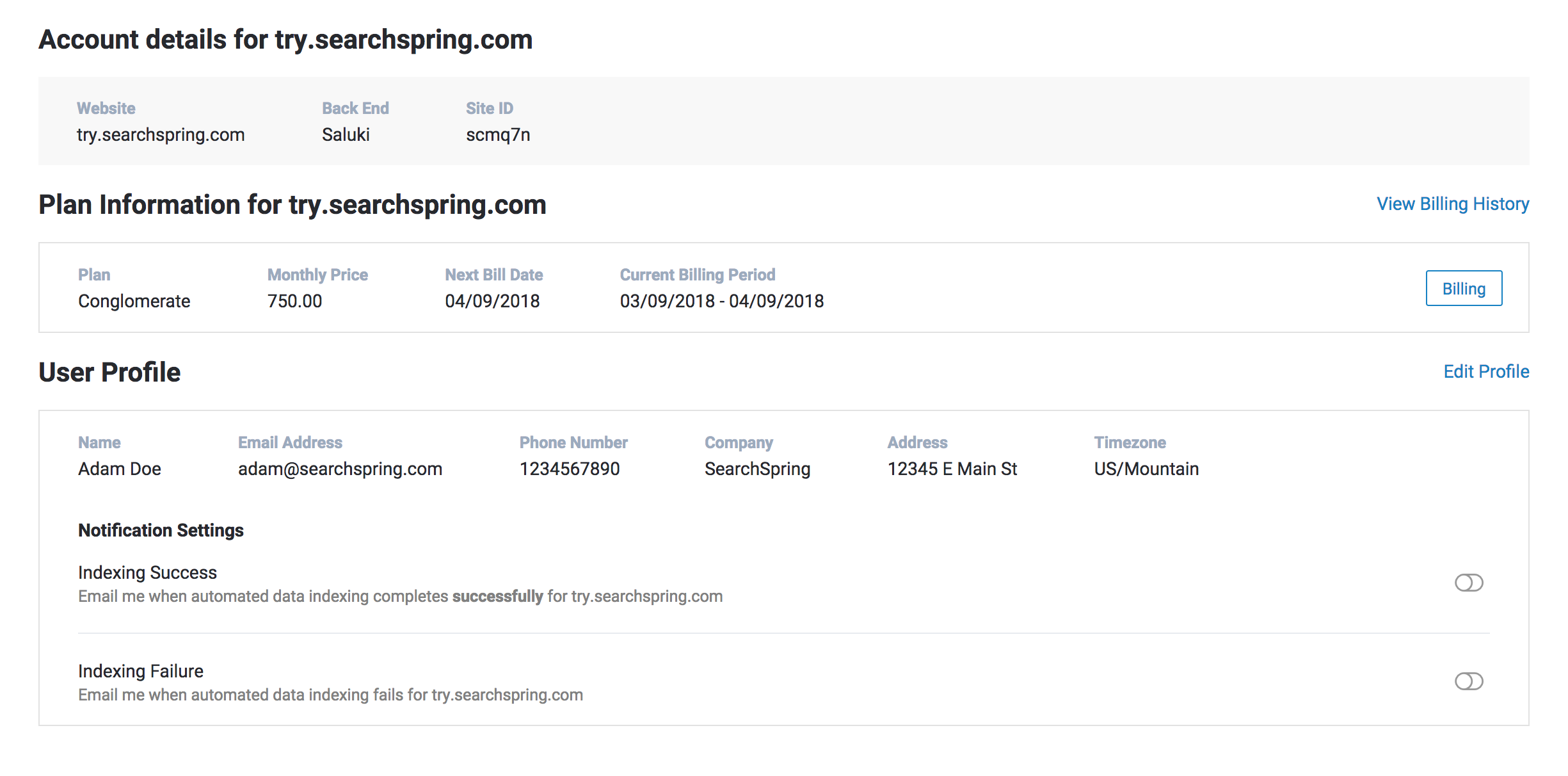 searchspring account