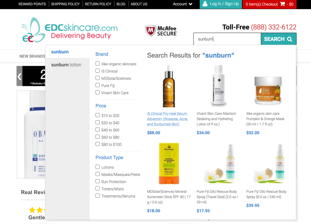 edcskincare and a better search autocomplete