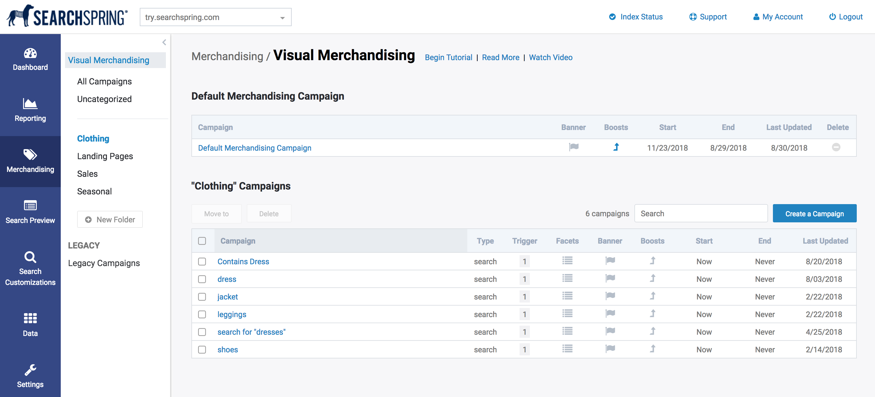 redesign searchspring managment console visual merchandise list
