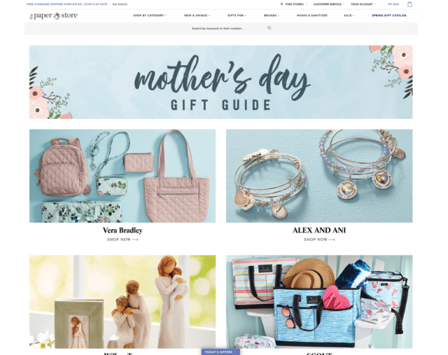 The Paper Store Mother's Day gift Guide featuring vera bradlet and alex and ani _ ecommerce category merchandising
