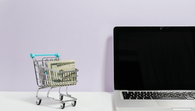 shopping cart and computer