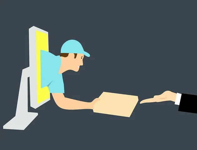man reaching through a screen to deliver a package 