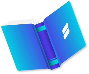 Open book. blue color with Searchspring logo