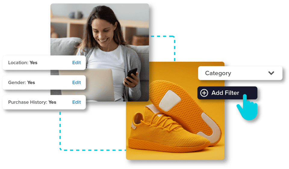 Girl with phone in her hand looking at orange tennis shoes