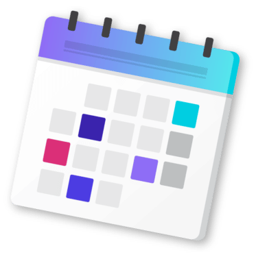 Calendar Icon in purple, blue, pink, white, and grey colors for the Searchspring Events hero image