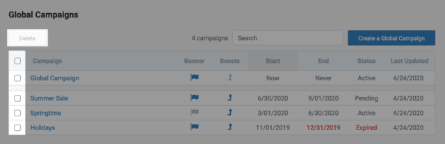 Deleting Global Campaign in Searchspring