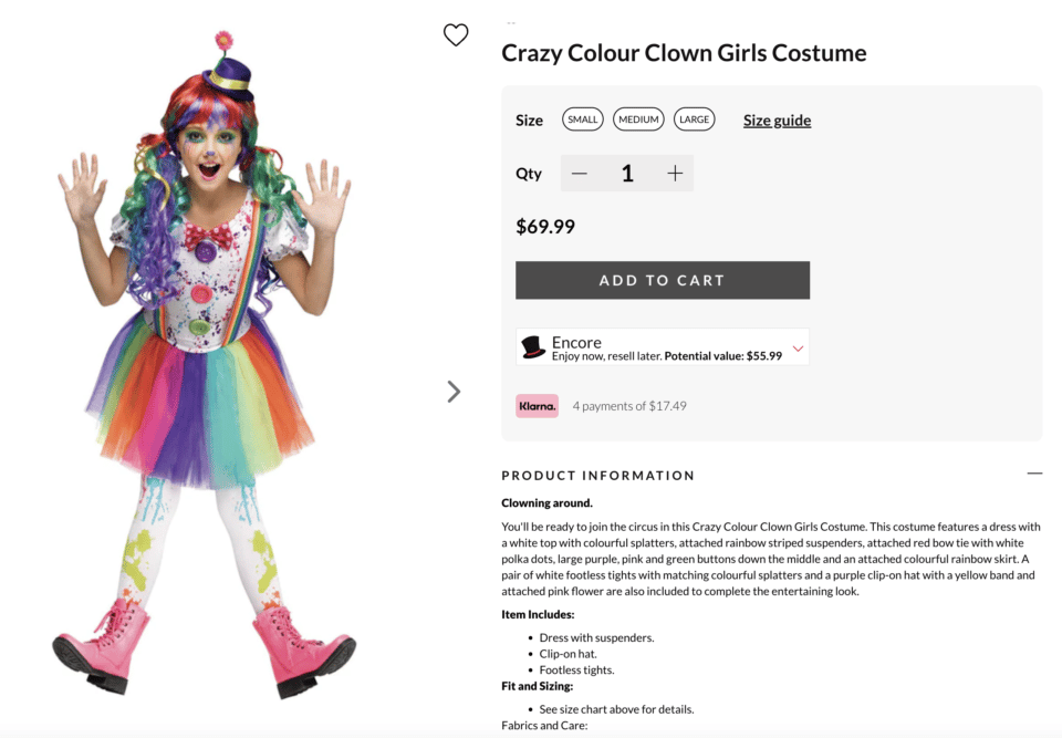Little girls clown costume