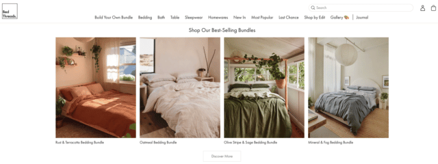 Bed Threads Homepage featuring best sellers in bedding