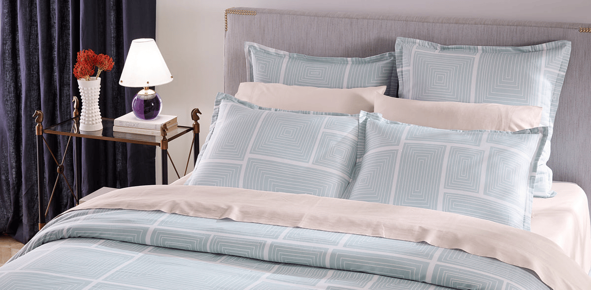 Jonathan Adler, blue and white striped bed linens