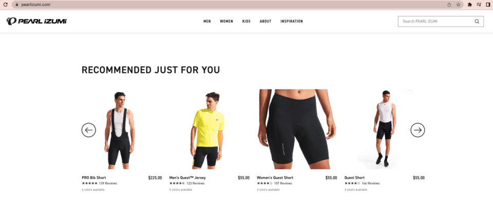 Pearl iZumi "Recommended for you" featuring men's bike shorts