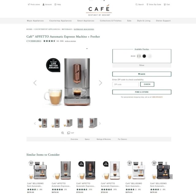 cafe coffee maker product detail page - image of coffee maker and similar products 