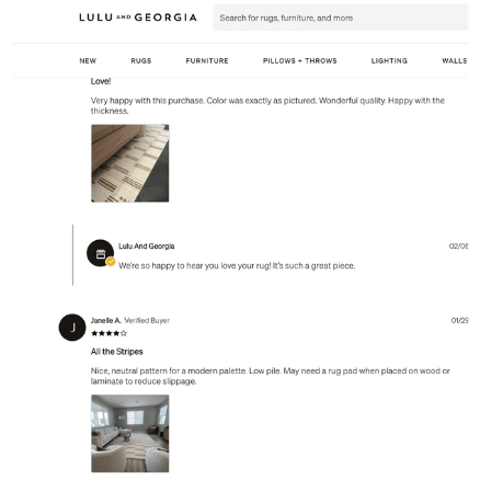 Lulu and Georgia Merchandising - User Generated content through reviews