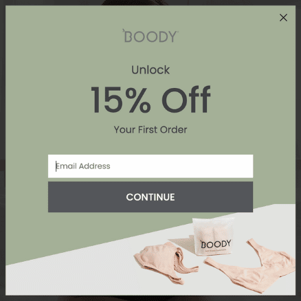 15% off Boody pop-up - enter email address