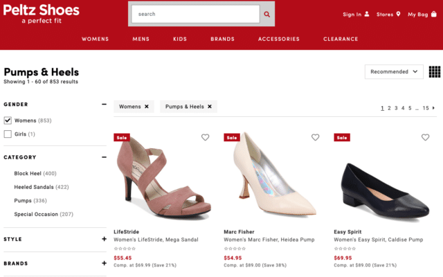 peltz shoes womens pumps category results pages - 3 pairs of shoes on display with the prices listed below