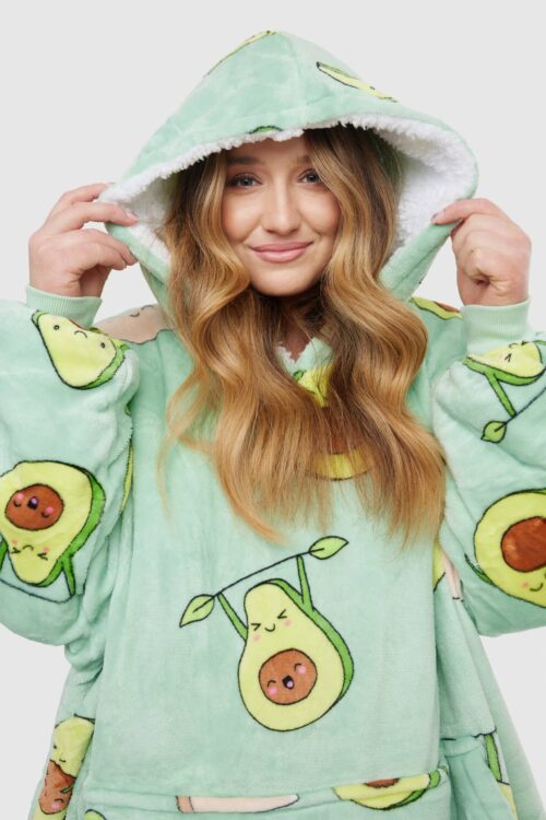 woman in onesie with avocados on it